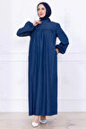 Robalı Kot Elbise HM2771 Koyu Mavi