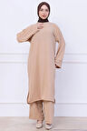 Uzun Tunikli Ayrobin Takım Bej HM2770