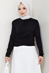 Balıkçı Yaka Büzgü Detaylı Body Siyah HM2694