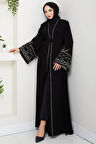 Nakışlı Kuşaklı Abaya Siyah HM2852
