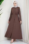 Kolu Taşlı Gizli Patlı Ferace Kahverengi
