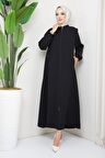 Arma Detaylı Büyük Beden Ferace  Siyah HM2257