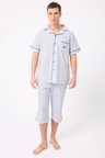 MARISILK™ SEASTRIPE Erkek Dokuma Yazlık Kısa Kollu Capri Pantolonlu Pijama & Lounge Takımı