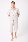 MARISILK™ SEASTRIPE Erkek Dokuma Yazlık Kısa Kollu Capri Pantolonlu Pijama & Lounge Takımı