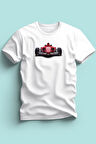 Erkek Çocuk  Formula Kırmızı Yarış Arabası Baskılı Beyaz Tshirt 5 6 7 8 9 10 11 12 13 14 yaş tişört