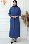 Amine Hüma Yıldız Lazer Tesettür Abiye İndigo