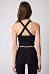 Kadın Crop Top Büstiyer Siyah Sırtı Çapraz Askılı Slim Fit Basic - 2510