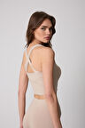 Kadın Crop Top Büstiyer Bej Sırtı Çapraz Askılı Slim Fit Basic - 2510