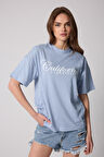 Kadın Buz Mavisi Oversize T-Shirt California Baskılı - 2517