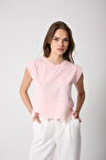 Kadın Toz Pembe Vatka Görünümlü Lazer Kesim Nakış Detaylı Tasarım T-Shirt - 2518
