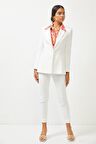 Ekru Blazer Ceket Pantolon Takım