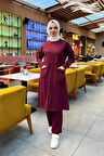 Önden İki Cepli Sade Basic Uzun Tunik Pantolon İkili Spor Takımı - 03067.009 - Bordo