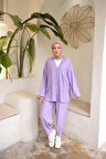 V Yaka Düğmeli Cepli İkili Tesettür Eşofman Takımı - 71244.019 - Lila