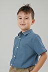 Koyu Mavi Renk Kısa Kol Çocuk Gömlek