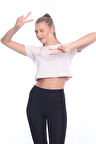 Süper Kalite Kadın Pamuk Penye Bej Rengi Kısa Kol Crop Top