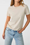 %100 Pamuk süper kalite kadın tişört düz renk bej bisiklet yaka organik pamuk penye t-shirt