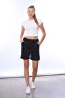 kadın siyah 2 iplik cepli şort