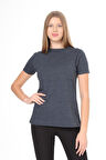 %100 Pamuk süper kalite kadın tişört düz renk Antrasit bisiklet yaka organik pamuk penye t-shirt