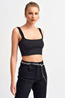 Kadın Siyah Biyeli Crop Top