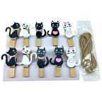 Ahşap Notluk Mandal Kedi Tasarımlı