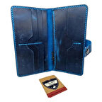 Turkuaz El Yapımı Hakiki Deri Telefon Kılıflı Cüzdan