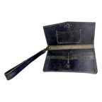 Gri El Yapımı Hakiki Crazy Deri Telefon Bölmeli Cüzdan