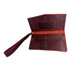 El Yapımı Telefon Bölmeli Hakiki Crazy Deri Cüzdan Bordo