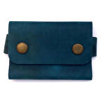 El Yapımı Hakiki Crazy Deri Kartlık Turkuaz