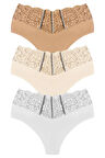 Dantel ve Taş Detaylı Lazer Kesim Büyük Beden Kadın Bikini Külot 3'lü Paket-2