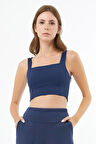 Lacivert Kare Yaka Crop Top Büstiyer