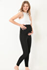 Siyah Şardonlu Beli Ayarlanabilir Yüksek Bel Hamile Tayt