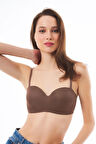 Kahverengi Balenli Toparlayıcı Dolgusuz Straplez Sütyen