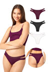 Çift File Lastikli Lazer Kesim Brezilya Külot 3'lü Paket - 6