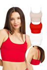 Ayarlanabilir İnce Askılı Lazer Kesim Crop Büstiyer 3'lü Paket