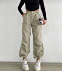 Paraşüt Kumaş Beli Lastikli Pantalon-Taş