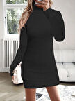 Kadın Uzun Kollu Balıkçı Yaka Triko Mini Boy Elbise