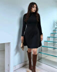 Kadın Uzun Kollu Balıkçı Yaka Salaş Kusa Akrilik Elbise