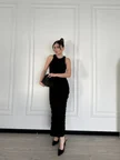Kolsuz Uzun Elbise - Siyah