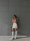 KAPİTONE DERİ ETEK YIRTMAÇLI - Beyaz