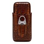 Cohiba Deri Croco 3'lü Puro Kılıfı Kesicili Kahve(56 Ring)