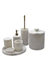 Dekoratif Beyaz Mermer Gold Detaylı 7li Banyo Seti Takımı