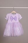 Yıldızlı Fiyonk Detaylı Özel Gün Kız Çocuk Elbise Mor