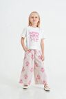 Çiçek Nakışlı Keten Kız Çocuk Pantolonlu Takım Pembe