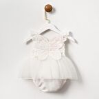 Payet Kanatlı Kız Bebek Romper Beyaz