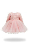 Rosa Pembe Güllü Kız Çocuk Uzun Kollu Elbise