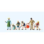 Preiser 14081 1/87 Ölçek, Bahçe Temizleyen Personel, Boyanmış Plastik Figürleri, 6 Adet