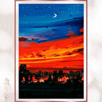 Hilal ve Şehir Işıkları Tablosu - Geceye Geçiş Temalı Pleksi Dekor