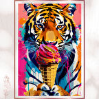 Dondurma Tutan Kaplan - Renkli Pop Art Poster