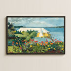 Tropik Bahçeli Deniz Manzaralı UV Baskılı Tablo