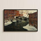 Karlı Şehir ve Şelale Tablosu - Kış Temalı Dekoratif Sanat